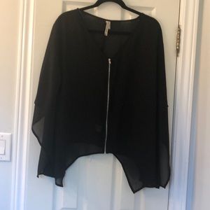 Sheer angel sleeve blouse with zipper in front